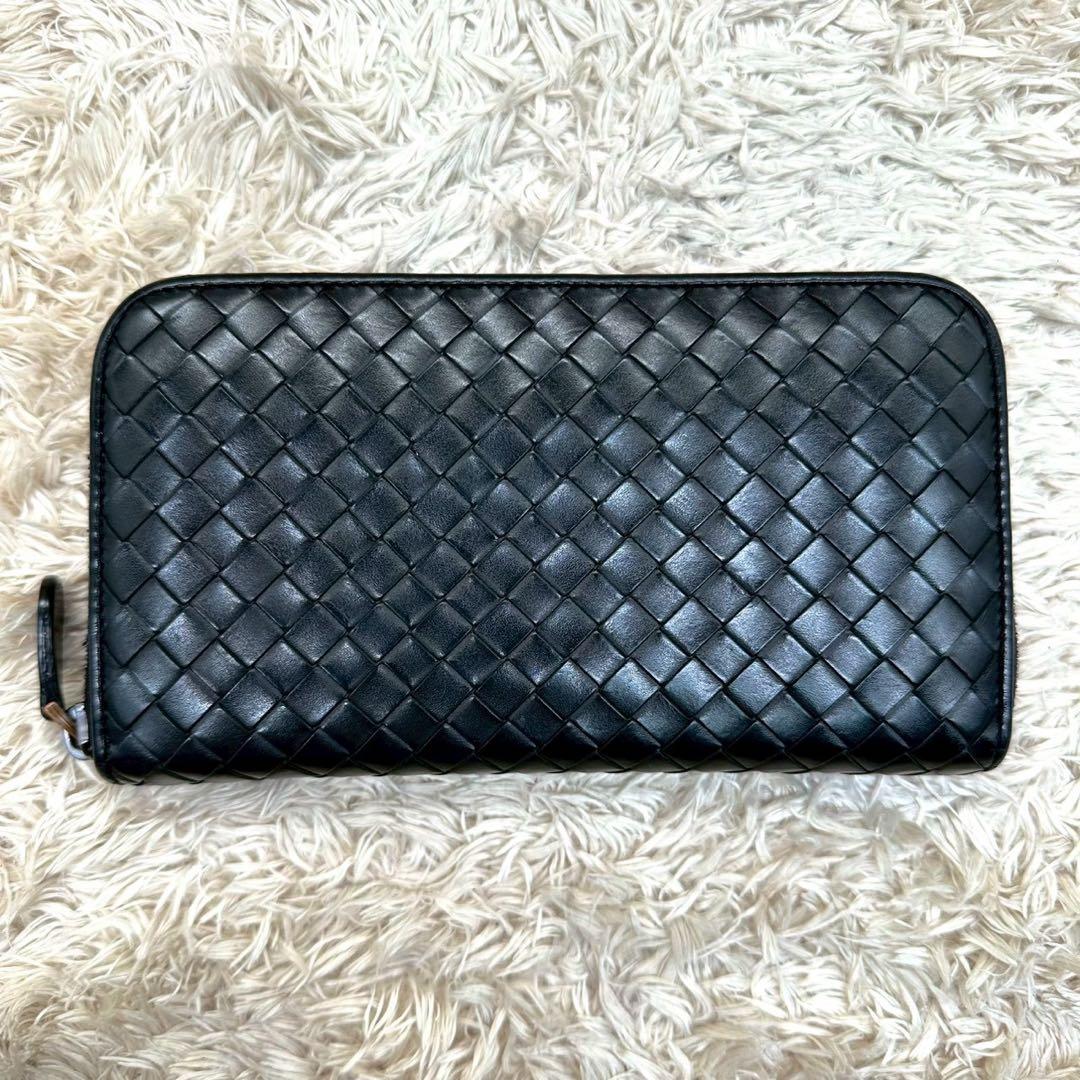 【美品】ボッテガヴェネタ 長財布 ラウンドファスナー ブラック イントレチャート