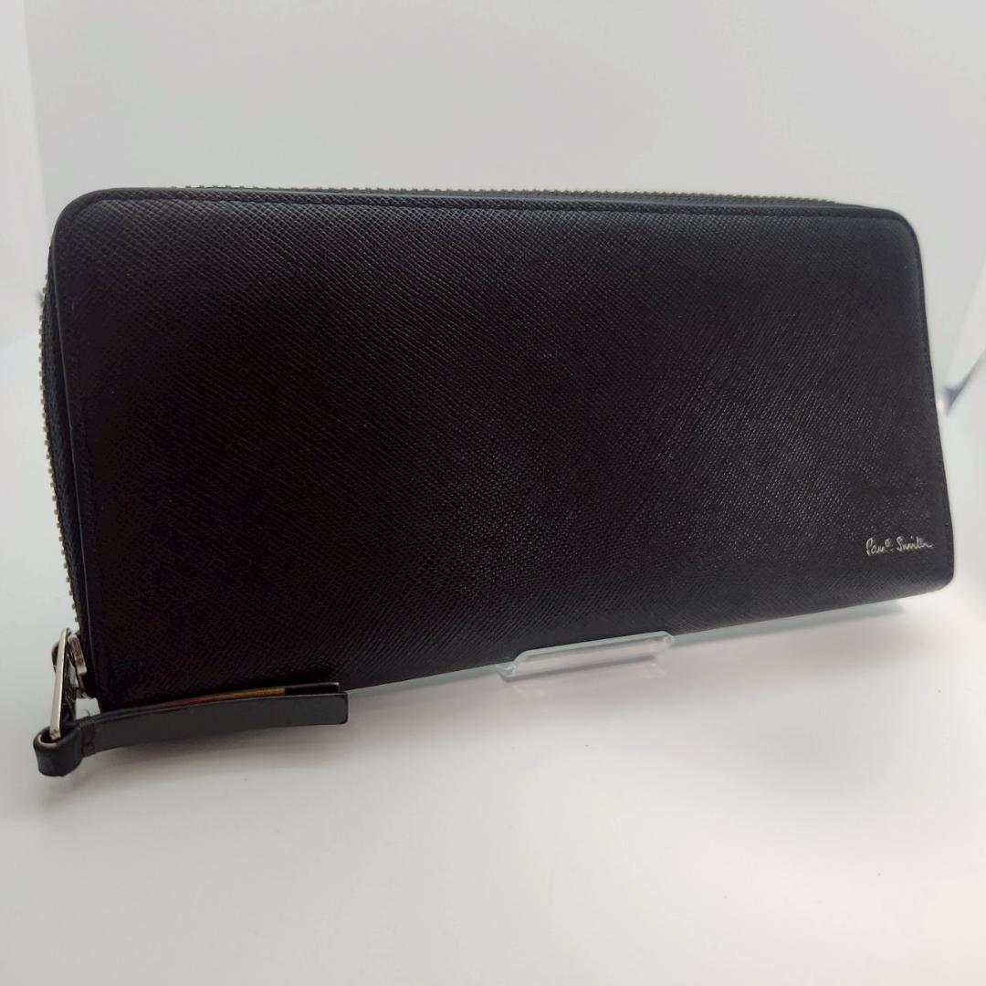 極美品 ポールスミス Paul Smith メンズ 長財布 黒 ラウンドジップ