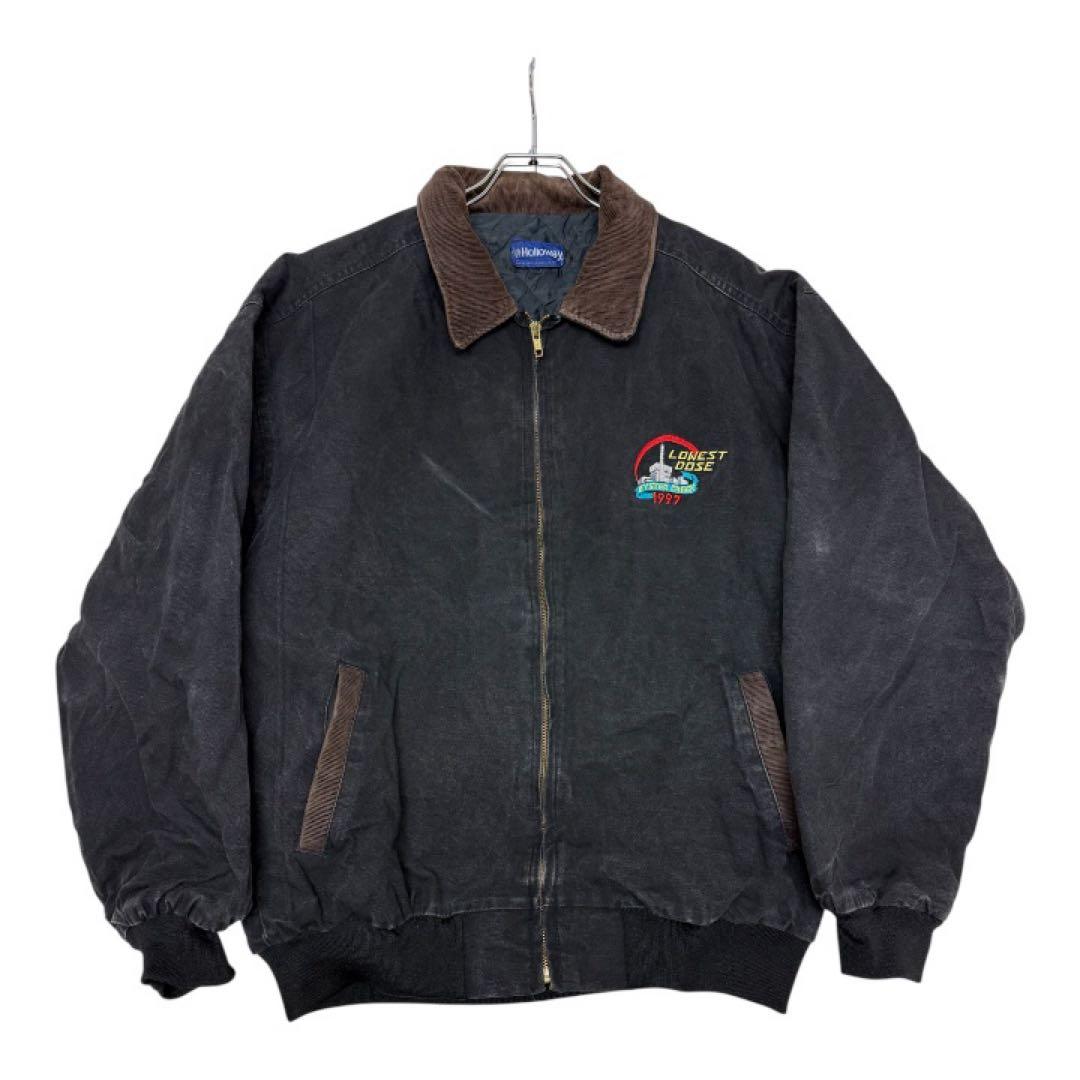 USA製 90s Holloway ブラックダックジャケット 企業ロゴ 刺繍 黒