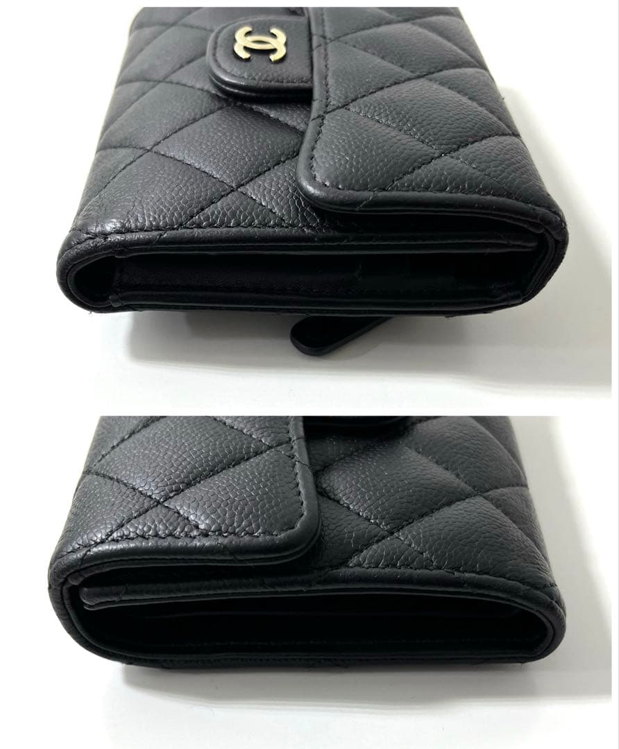 CHANEL キャビアスキン　マトラッセ　ゴールド金具　ケース　三つ折り