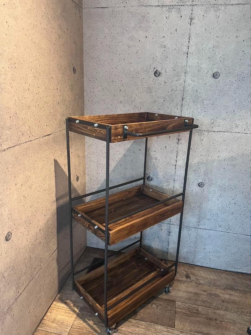 け*ー様 男前インテリア　ワゴン　美容室　キャスター付き　棚　インダストリアル