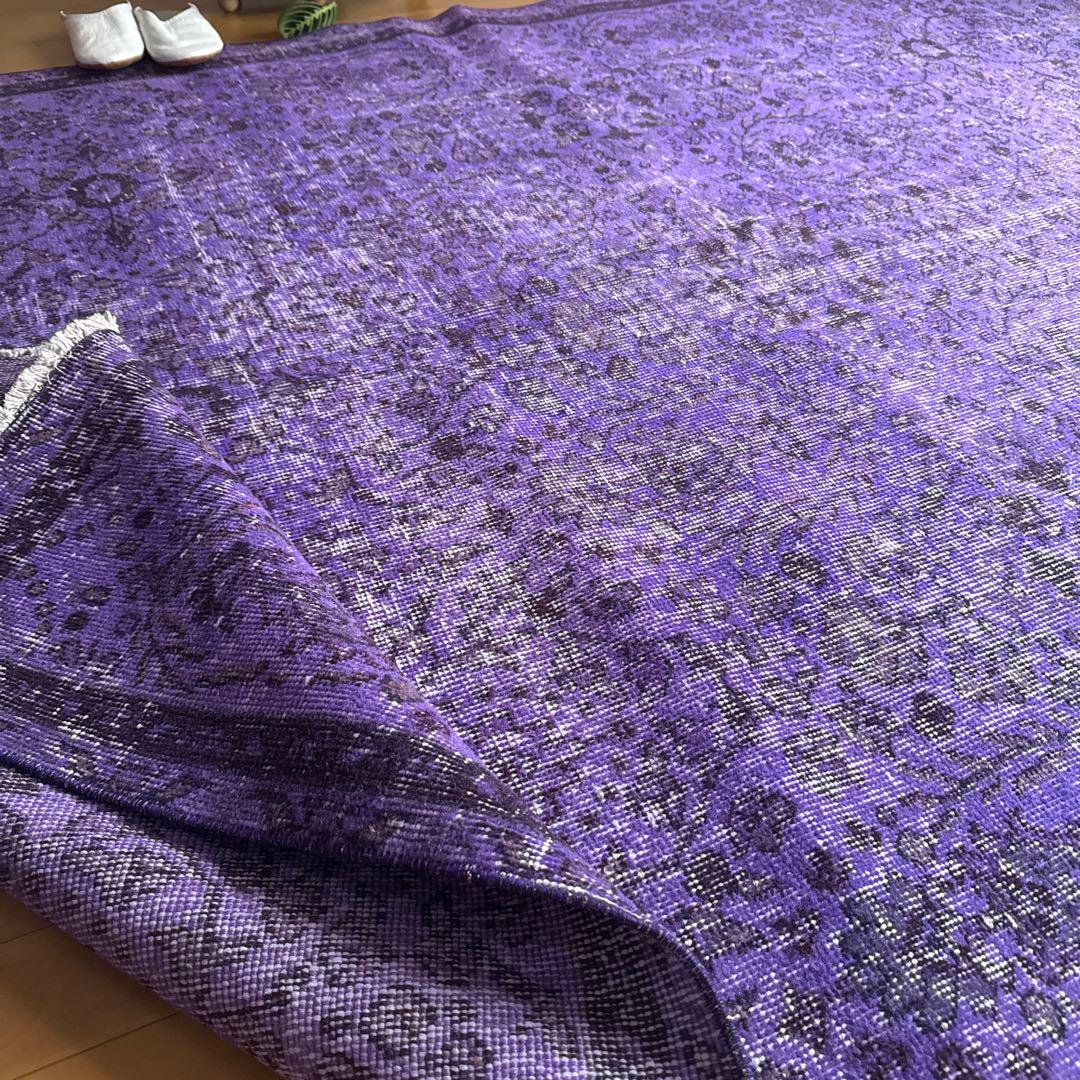 超大判167×253 パープルオーバーダイ　ボタニカル　トルコヴィンテージラグ