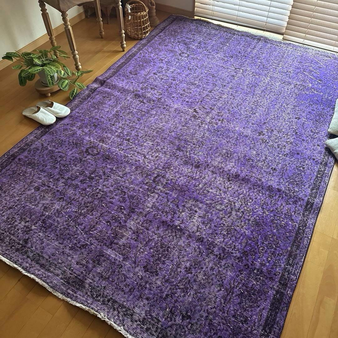 超大判167×253 パープルオーバーダイ　ボタニカル　トルコヴィンテージラグ