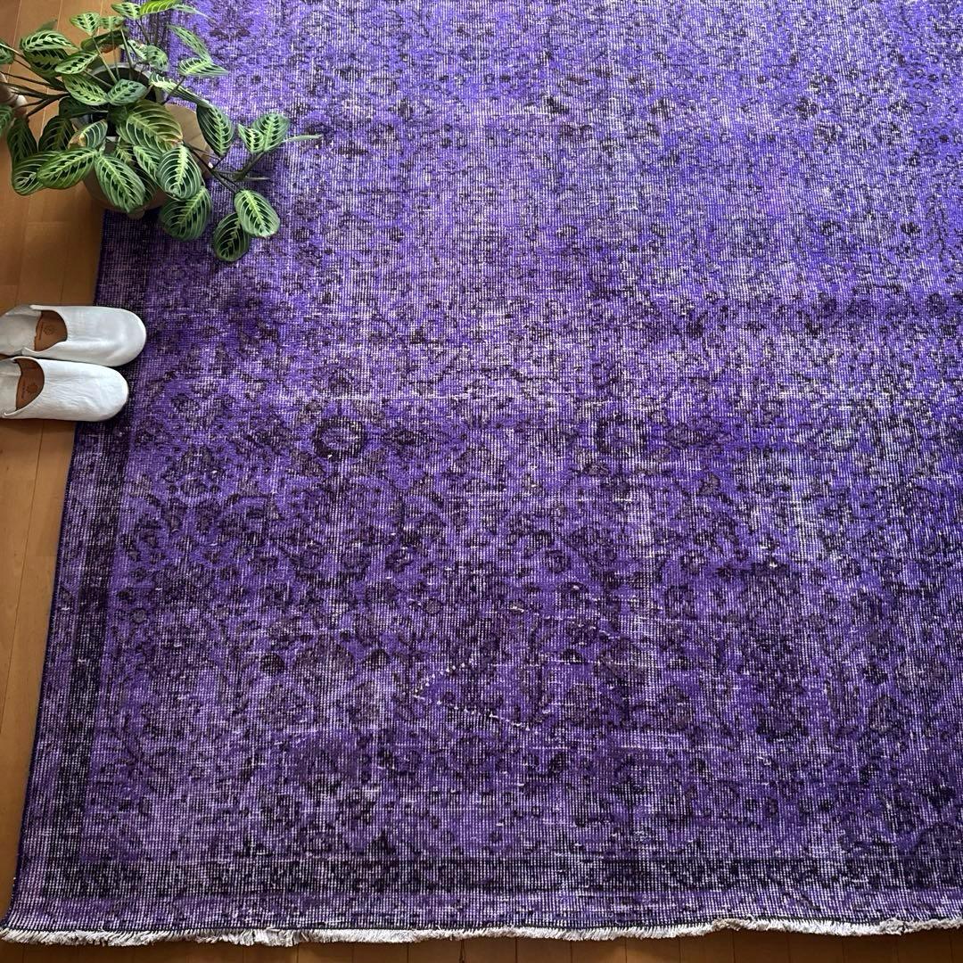 超大判167×253 パープルオーバーダイ　ボタニカル　トルコヴィンテージラグ