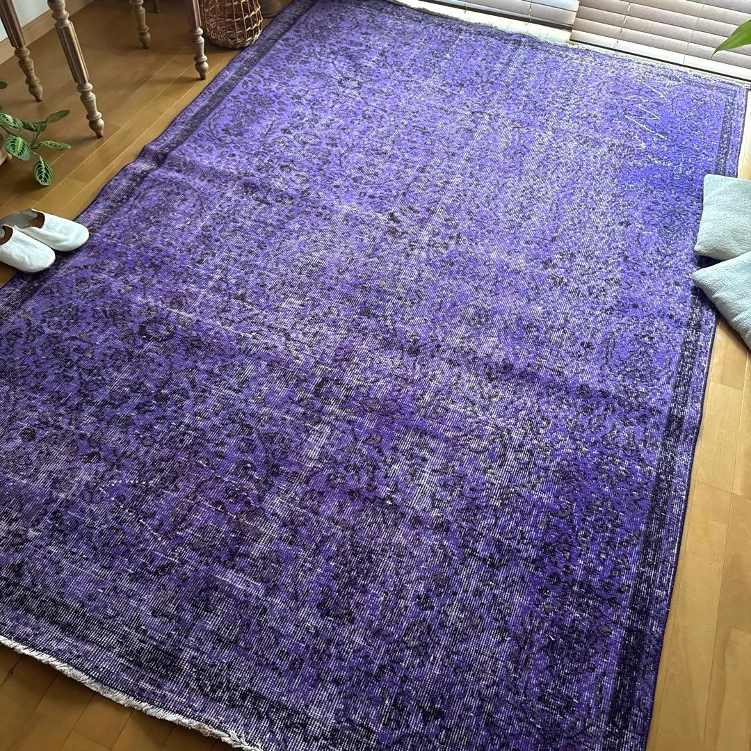 超大判167×253 パープルオーバーダイ　ボタニカル　トルコヴィンテージラグ