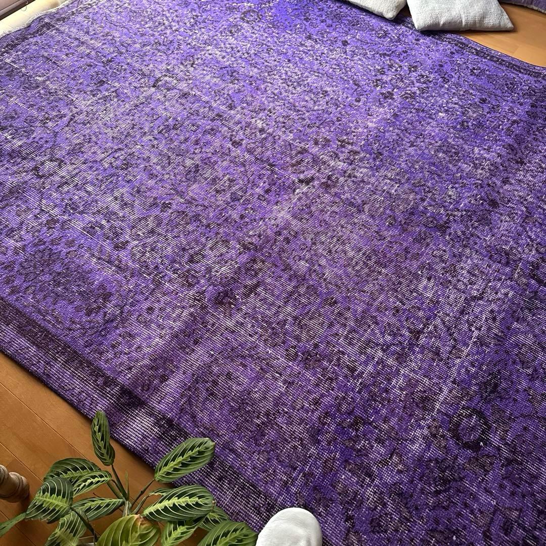 超大判167×253 パープルオーバーダイ　ボタニカル　トルコヴィンテージラグ