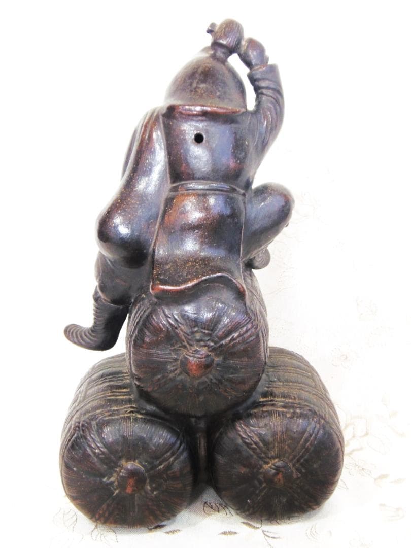 高31cm 古備前 七福神 俵大黒天 大黒様 置物 縁起物 古美術 骨董品 開運