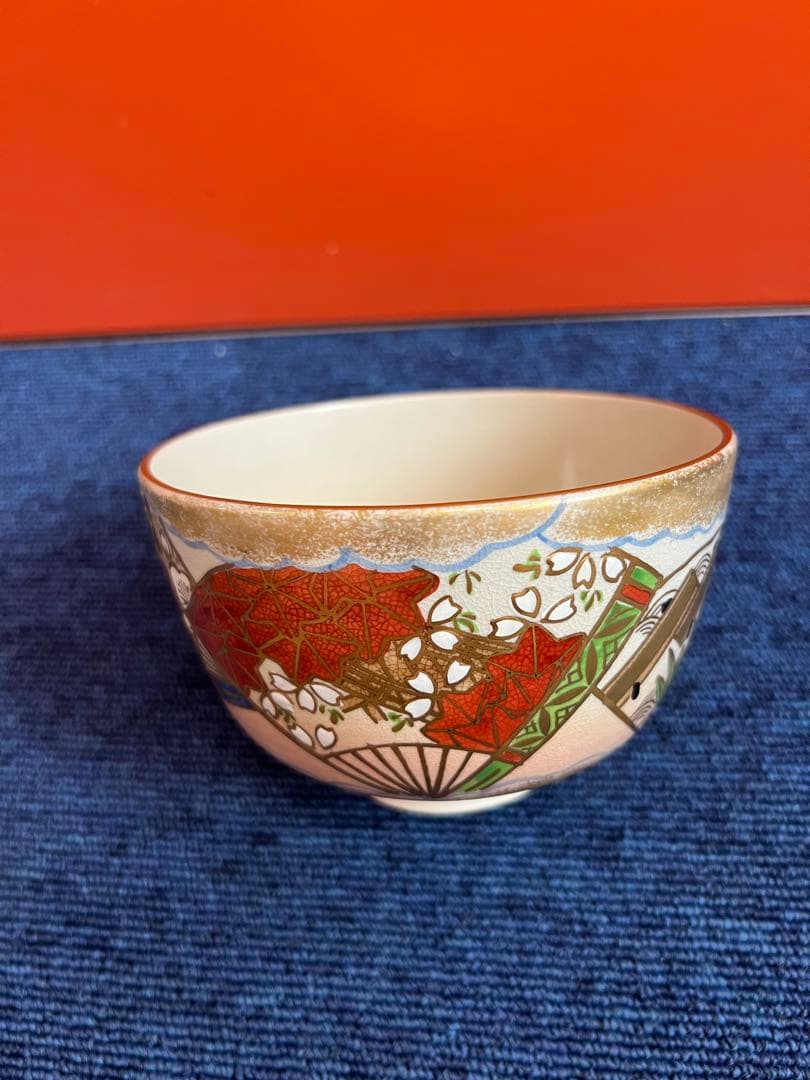 1444 橋本紫雲　色絵扇面霞文  抹茶碗　茶道具　高級茶碗
