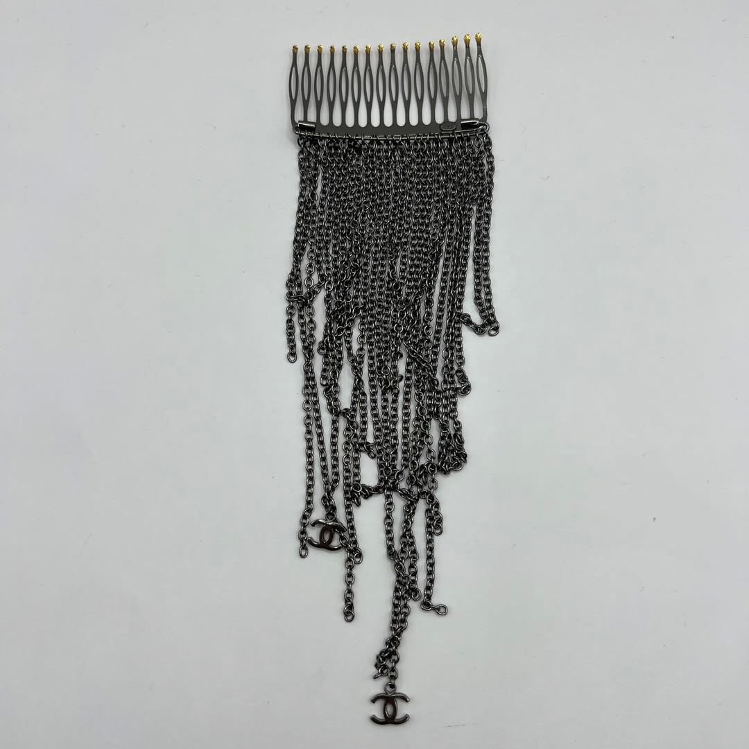 【未使用に近い】シャネル かんざし タッセル チェーン 銀色 ココマーク