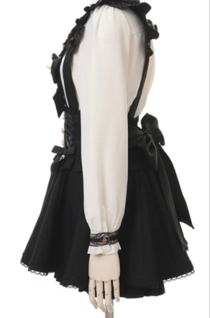 LIZLISA レースアップサスペンダー付きスカパン　ブラック