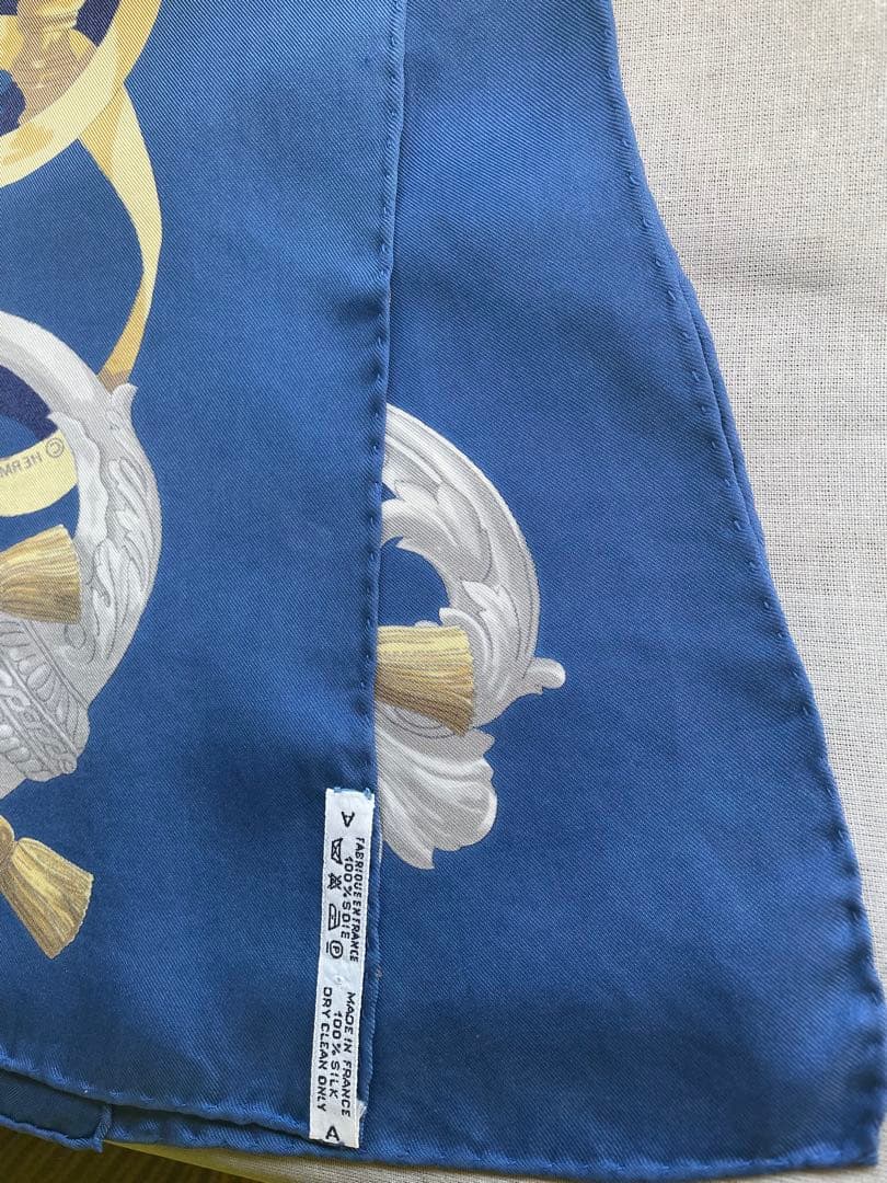 エルメス スカーフ カレ 90 ヴィンテージ 中古 ブルー 青 イエロー