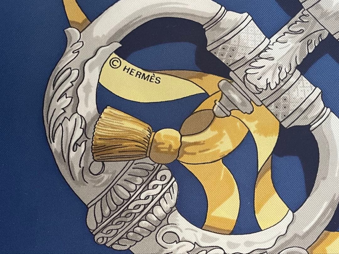 エルメス スカーフ カレ 90 ヴィンテージ 中古 ブルー 青 イエロー