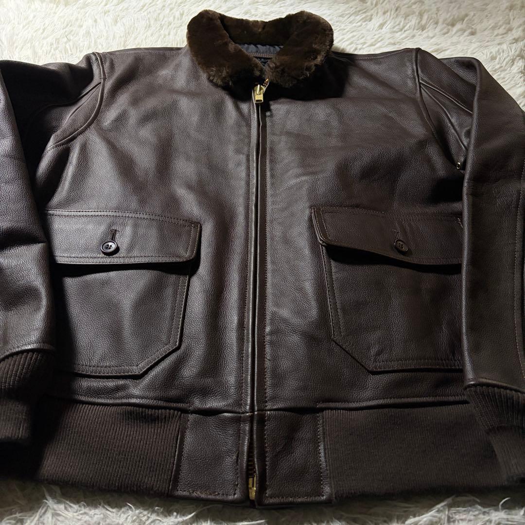 極美品■MORGAN フライトジャケット　 G-1 襟ボア　ブラウン　本革　42