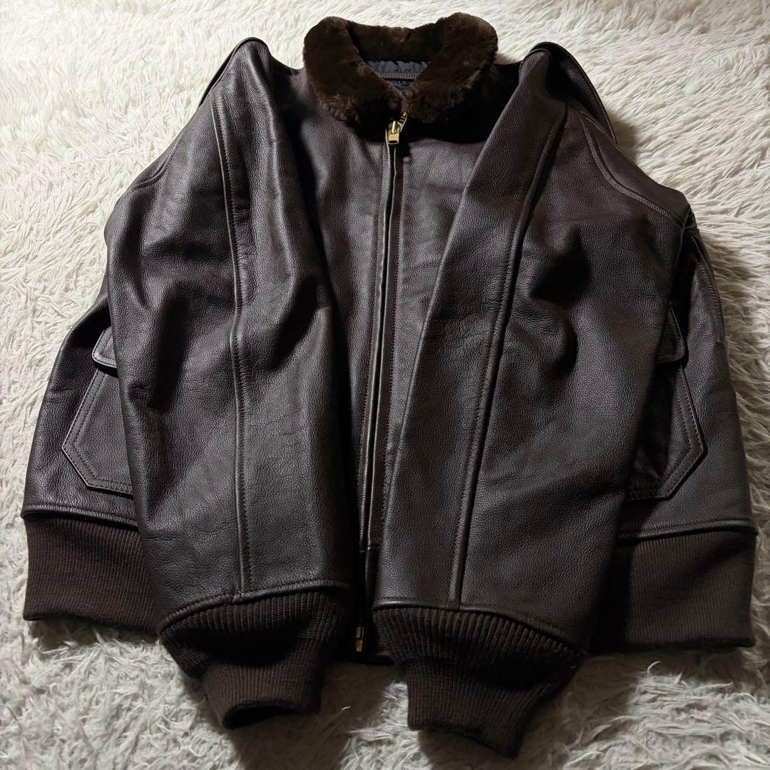 極美品■MORGAN フライトジャケット　 G-1 襟ボア　ブラウン　本革　42