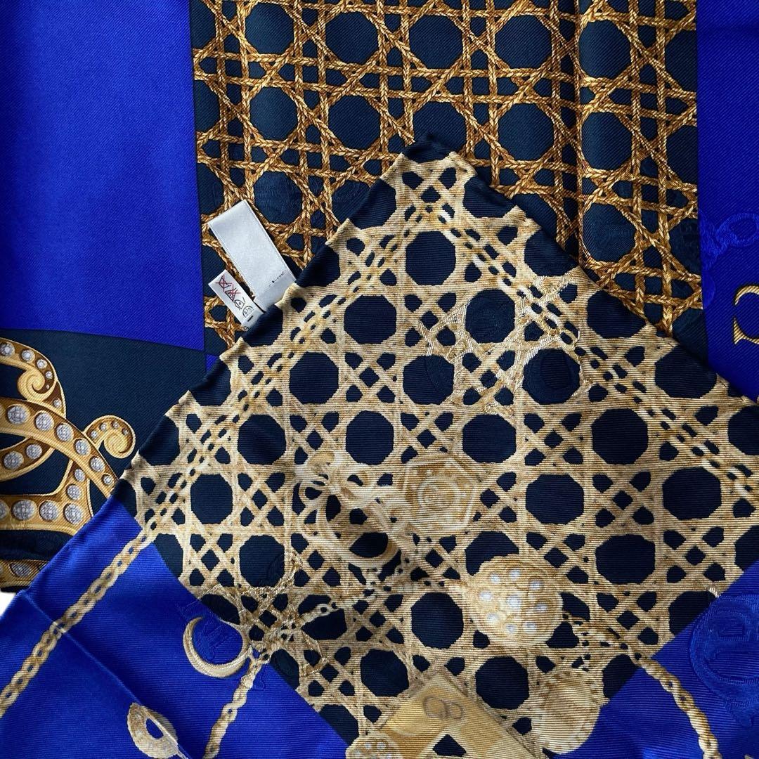 美品⭐︎Christian Dior シルクスカーフ 青 ゴールド　ディオール