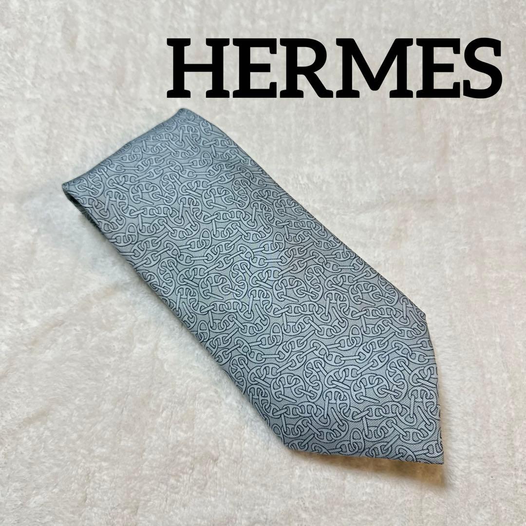 【レア】HERMES（エルメス） シルク100%ネクタイ シェーヌダンクル総柄
