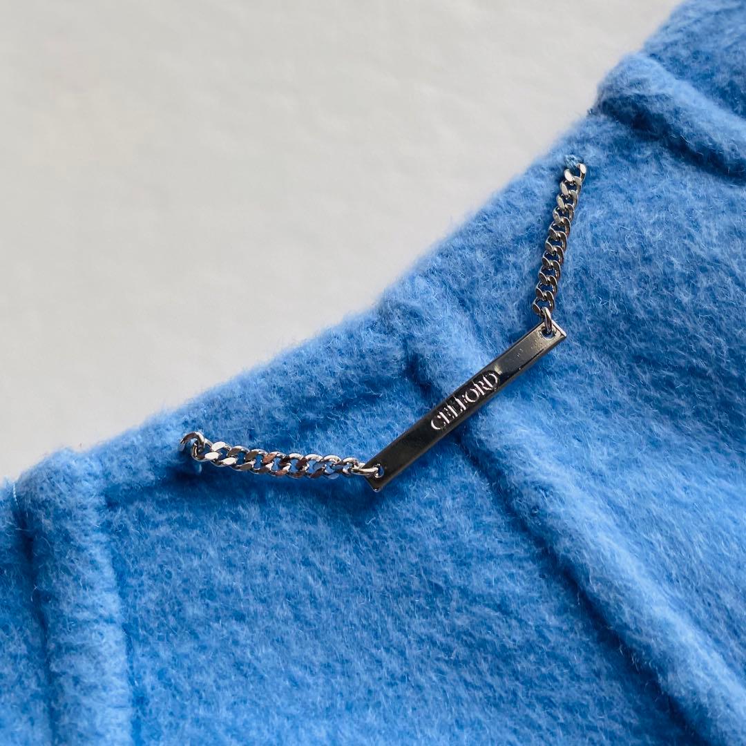 CELFORD ノーカラー リバーコート ベルト付き ブルー 24AW