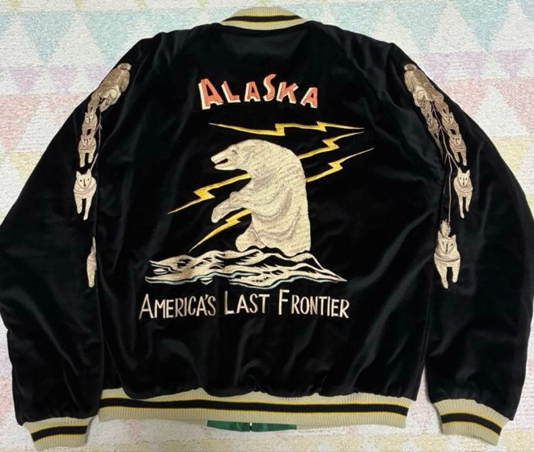 XLサイズ　テーラー東洋　アラスカジャン　白熊×マップ　黒別珍　TT15175