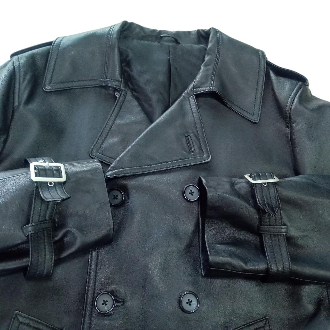 美品 Licorice リコリス 軽量 ラムレザー トレンチコート M 黑 羊革