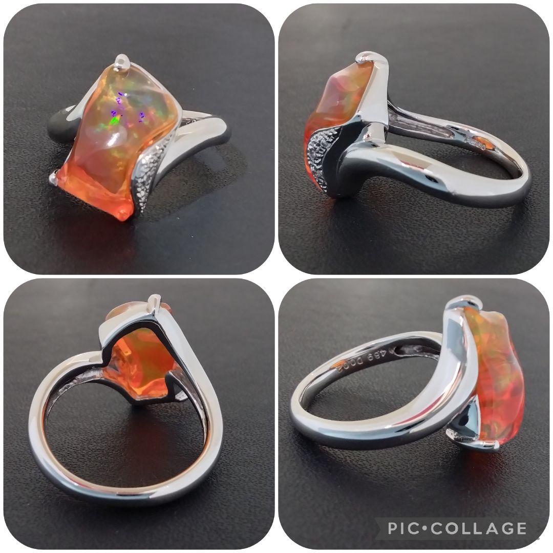 Pt900✨ファイアオパール4.89ct✨オシャレなリング✨宝石鑑別書付き✨✨✨