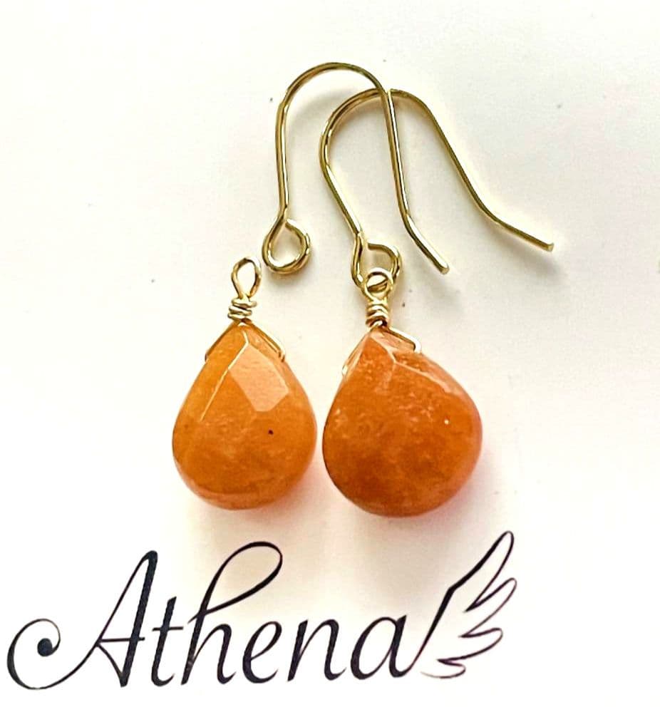 ★一点限定 天然石オレンジアベンチュリン　ペアシェイプピアス