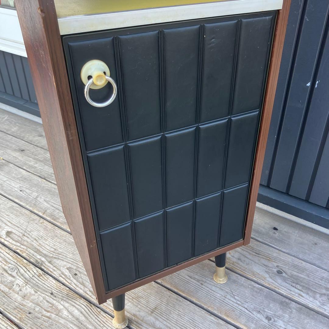 昭和レトロ 木製コンソールテーブル コールキャビネット レザー張り 電話台