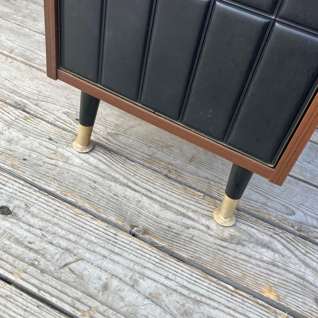 昭和レトロ 木製コンソールテーブル コールキャビネット レザー張り 電話台