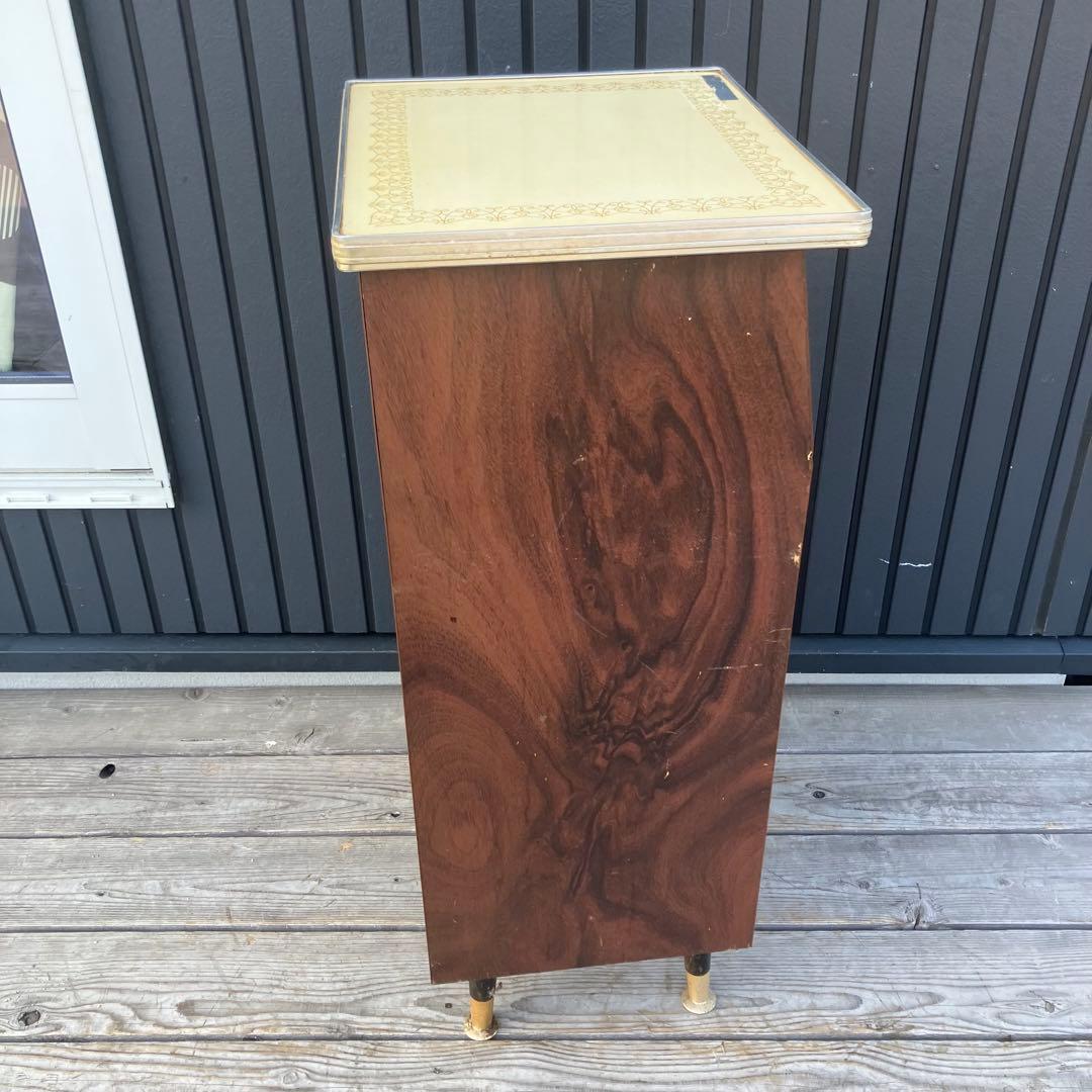 昭和レトロ 木製コンソールテーブル コールキャビネット レザー張り 電話台