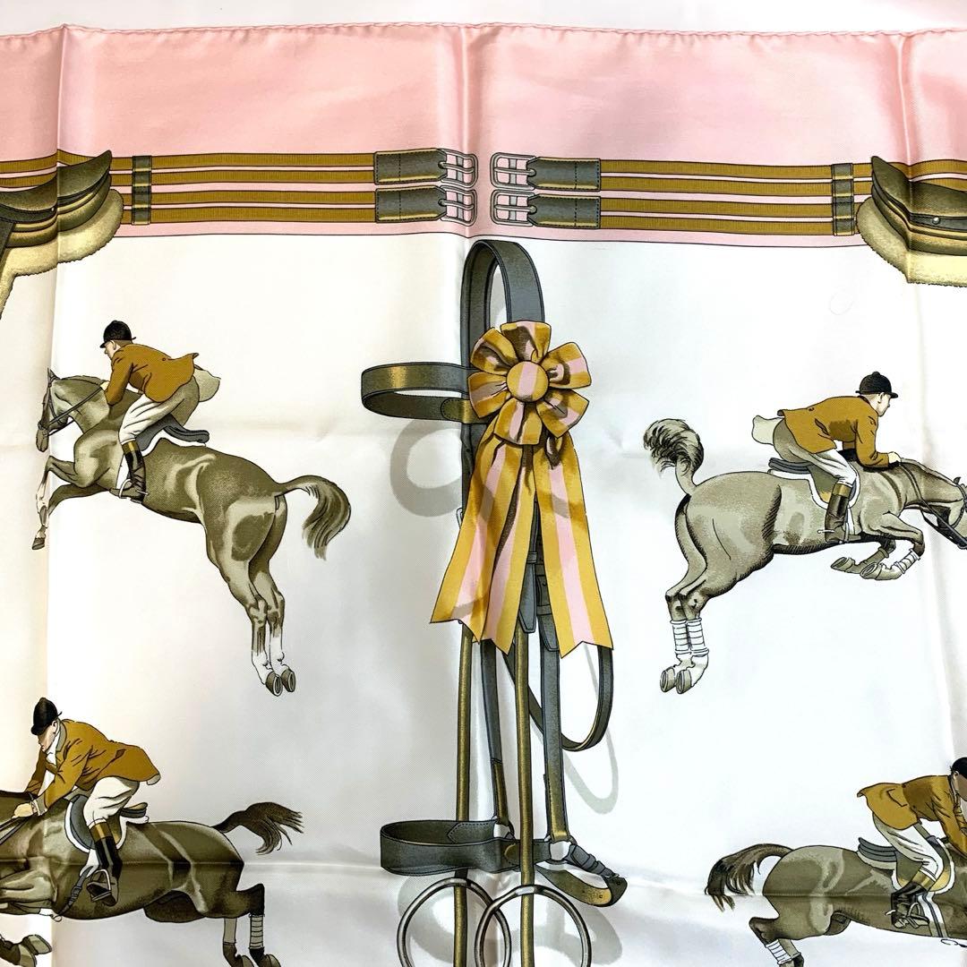 未使用✨HERMES エルメス スカーフ カレ90 馬術 ピンク 90cm