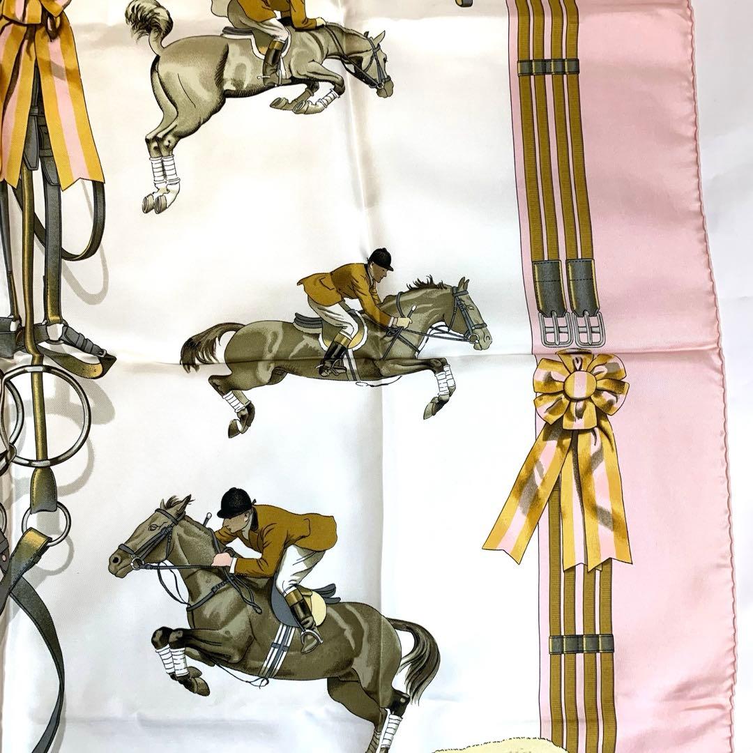 未使用✨HERMES エルメス スカーフ カレ90 馬術 ピンク 90cm