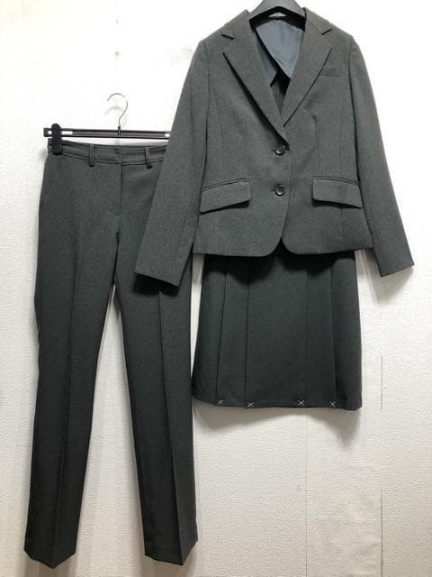 新品☆7号Sグレー系♪プリーツスカート・パンツスーツ♪お仕事☆b363