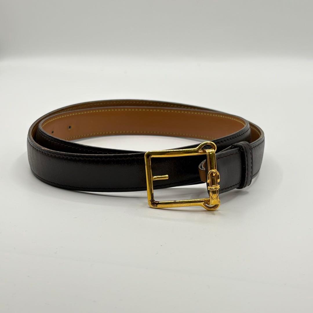 HERMESレザーベルト ゴールドバックル ブラウン フランス製