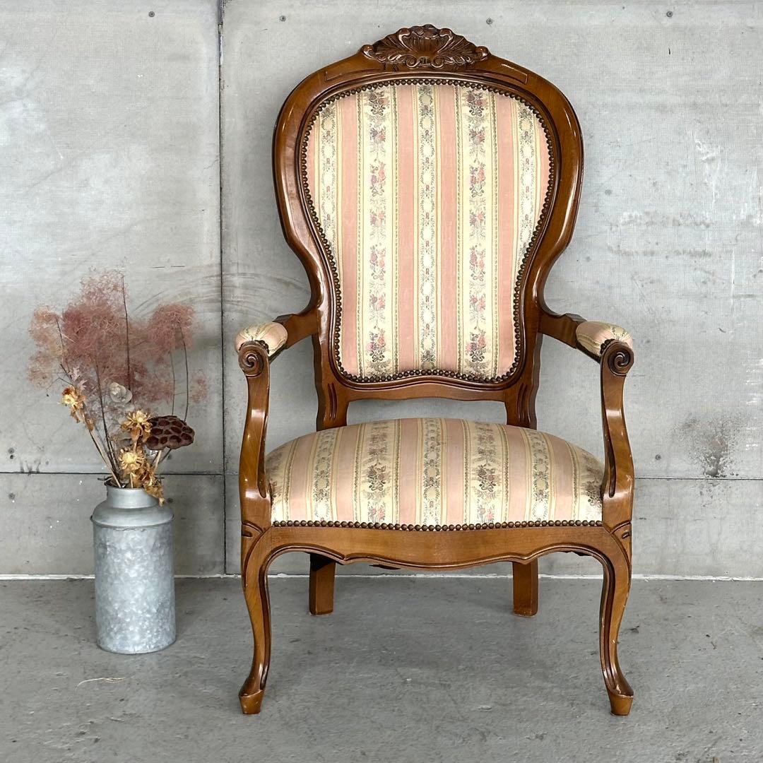 ★90s★ ロココ調 彫刻アームチェア イタリア クラシック 猫脚 彫刻
