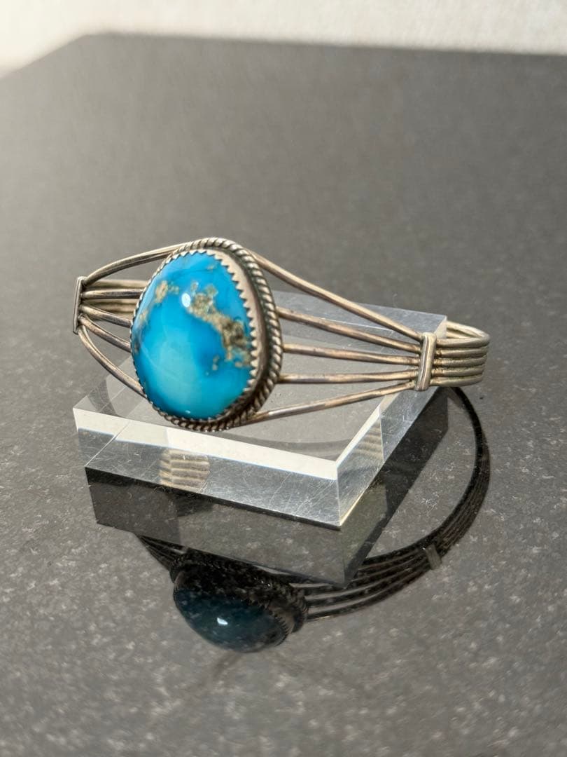 NAVAJO ナバホ PY ターコイズ1石 シルバーバングル