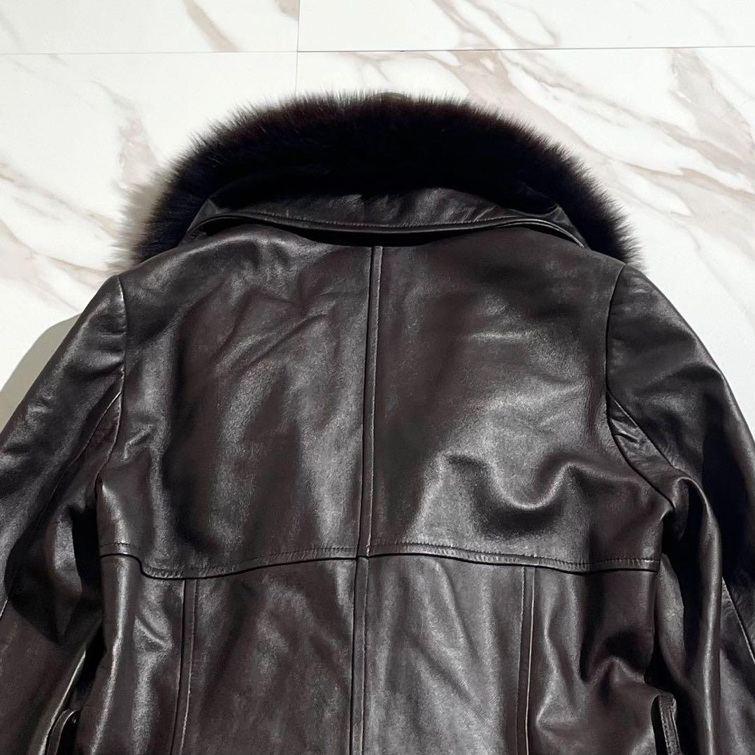 【美品✨】BALMAIN 2way レザーコート 羊革 フォックスファー 茶
