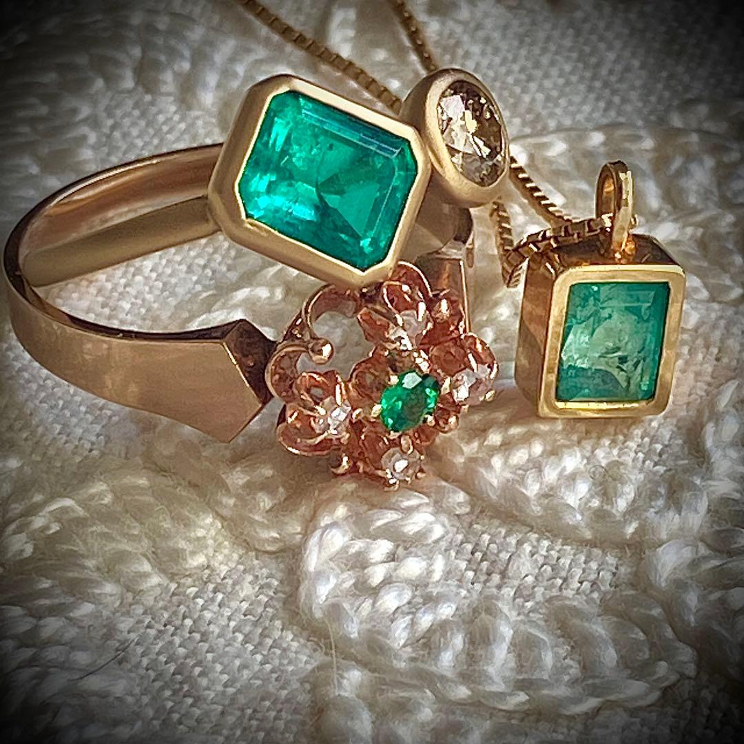 k9 アンティーク フランス　エメラルド＆ダイヤモンド　リング