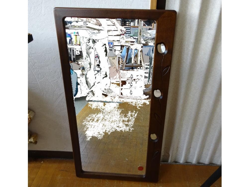 スタンドミラー　ウォールミラー　安心ミラー　姿見　飛散防止　オーク無垢　美品