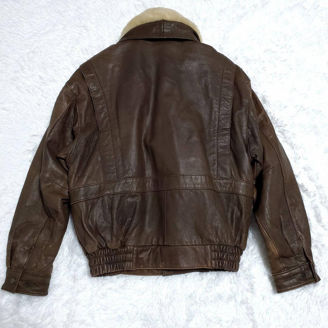 ヴィンテージ　レザージャケット　ライナー　ボア襟　ラムレザー　M　ブラウン