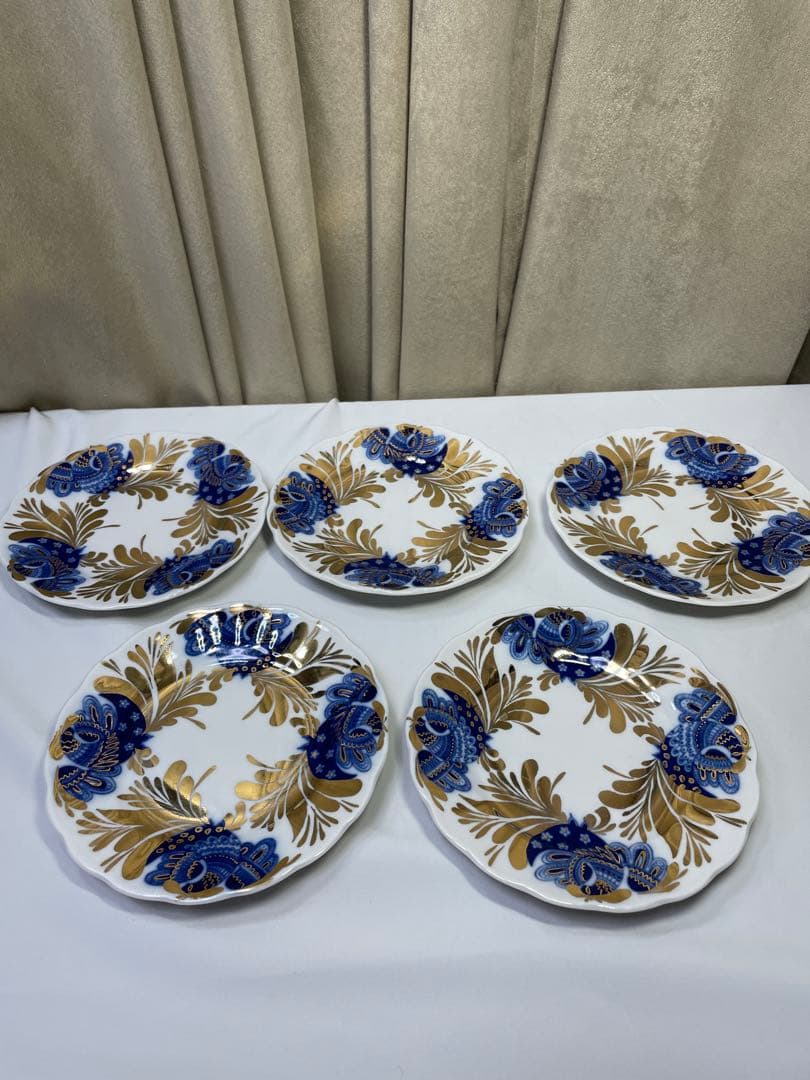 ロモノーソフ　ロシア　ゴールデンガーデン　皿　金彩　希少　５枚