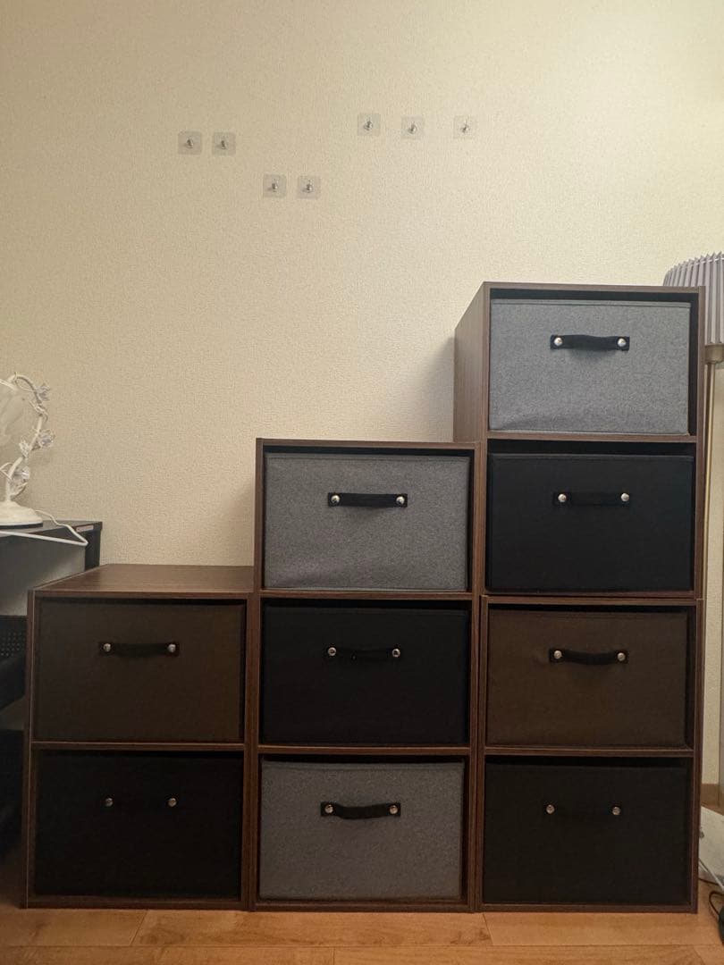 木製ラック 収納ボックス付き 2段×3、3段×1