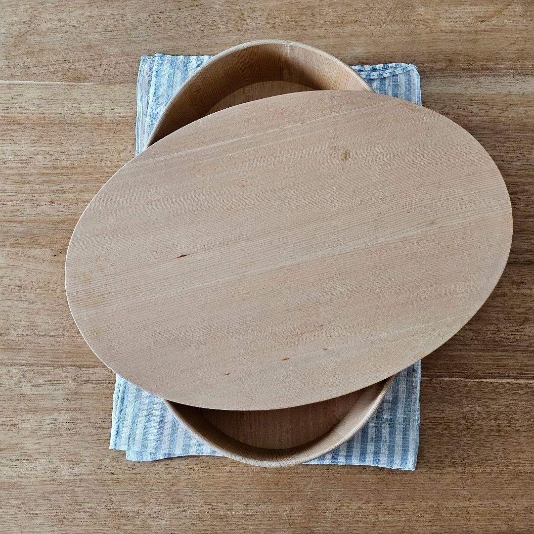 さわら　楕円の飯台 大 専用蓋付　すし桶　おひつ　自在道具　【アク抜き作業済】