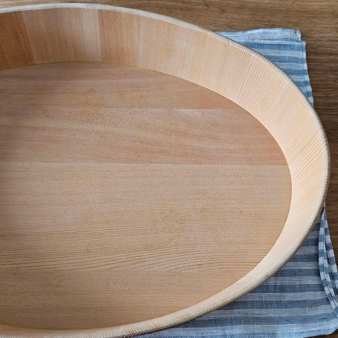 さわら　楕円の飯台 大 専用蓋付　すし桶　おひつ　自在道具　【アク抜き作業済】