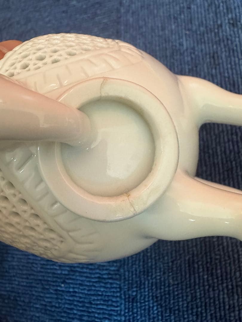 1900 有田焼　景泉作　白磁　象　透かし彫　香炉