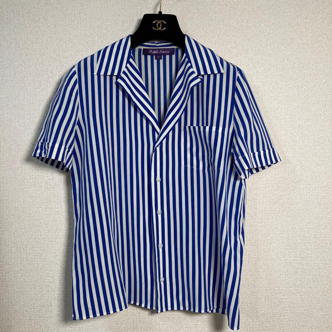 【高級】ラルフローレン　パープルレーベル　オープンカラーシャツ　シルク100%