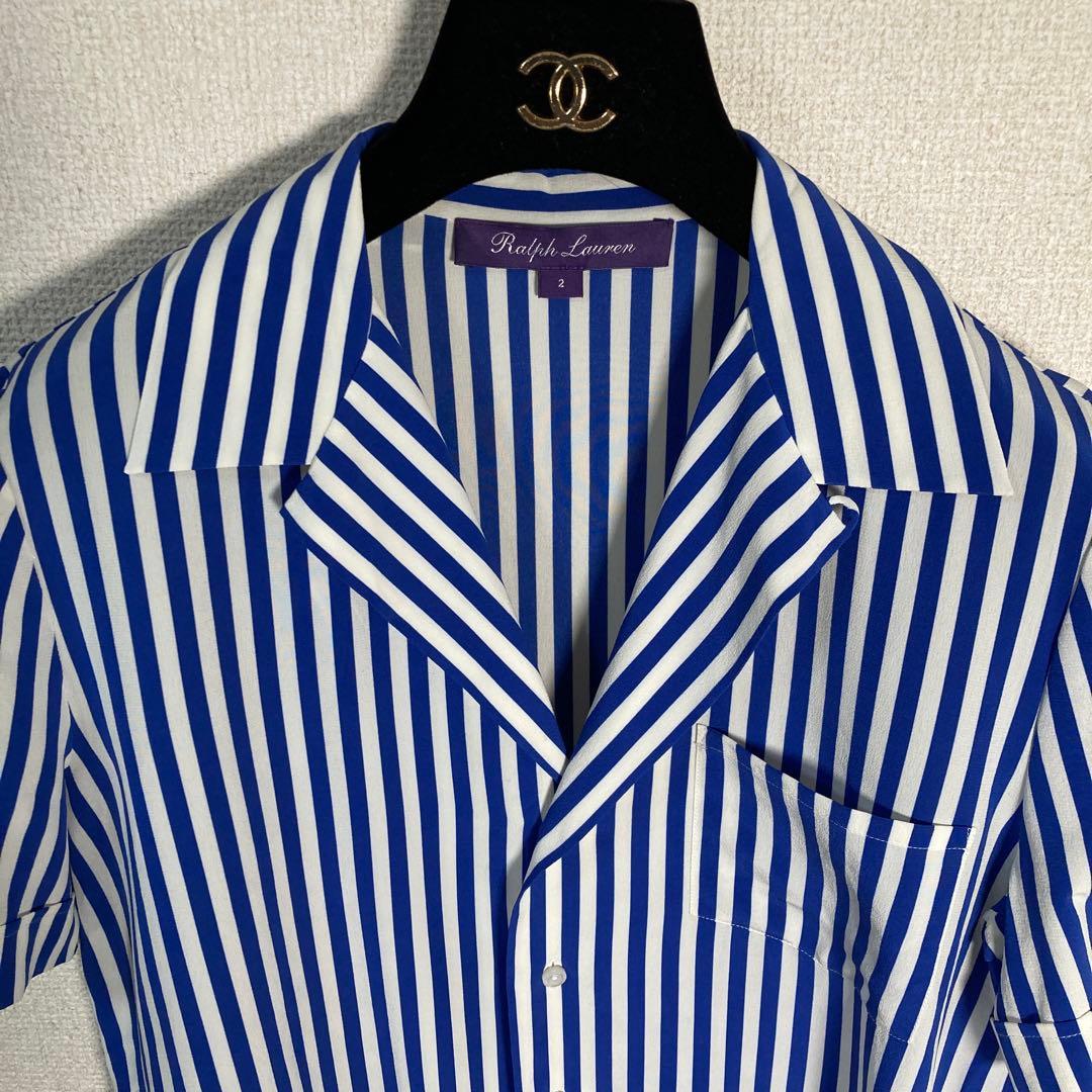 【高級】ラルフローレン　パープルレーベル　オープンカラーシャツ　シルク100%