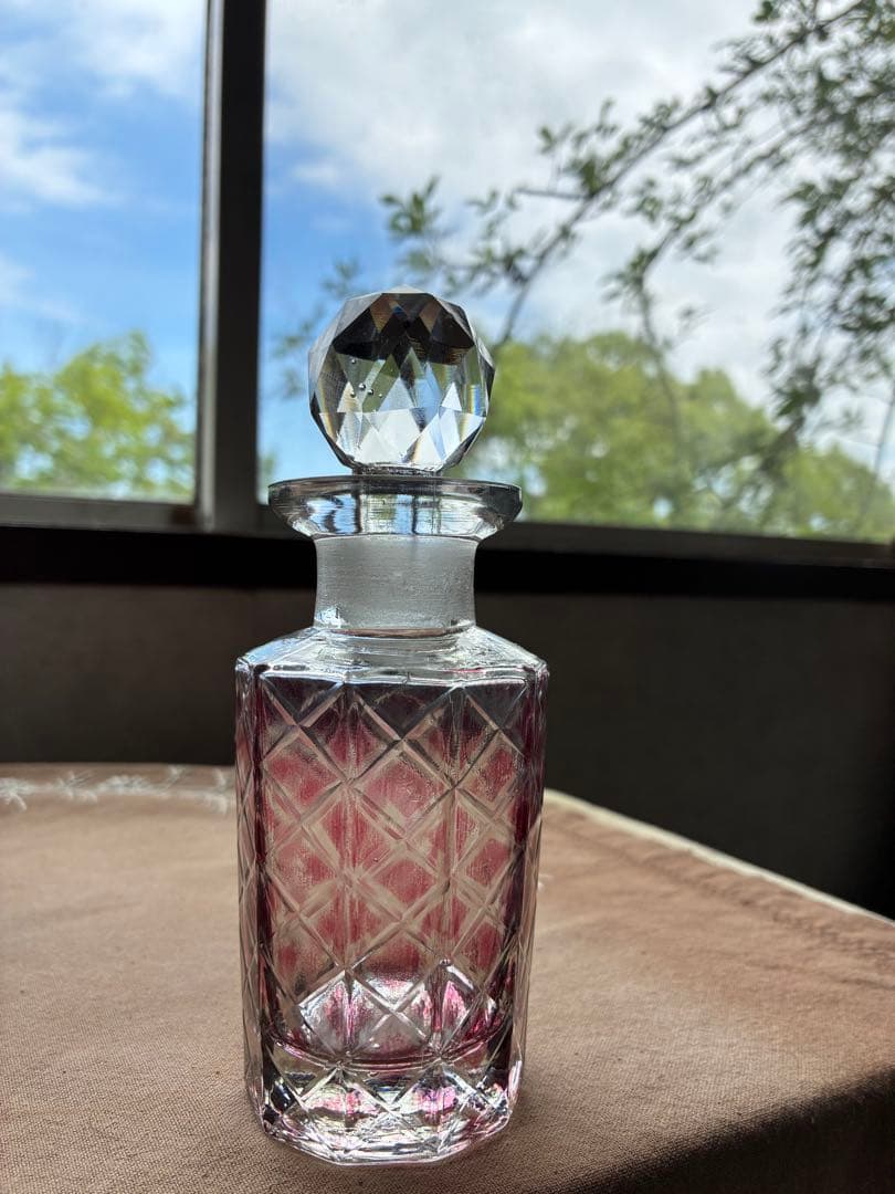フランス　アンティーク　ガラス　パフューム　ボトル　香水瓶　レッド　ダミエ　レア