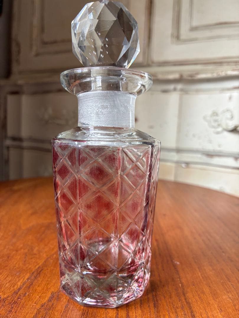 フランス　アンティーク　ガラス　パフューム　ボトル　香水瓶　レッド　ダミエ　レア