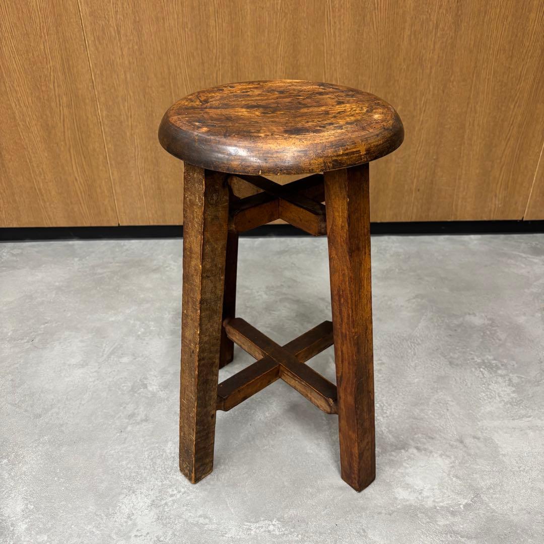 【アンティーク】丸スツール　スツール　イス　太足　4本足　丸椅子　昭和レトロ