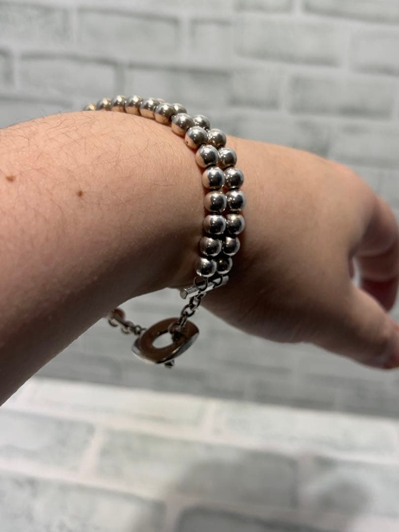 希少　オールドティファニー　ヘビー　Tバー　2連　ボールチェーン　ブレス　53g