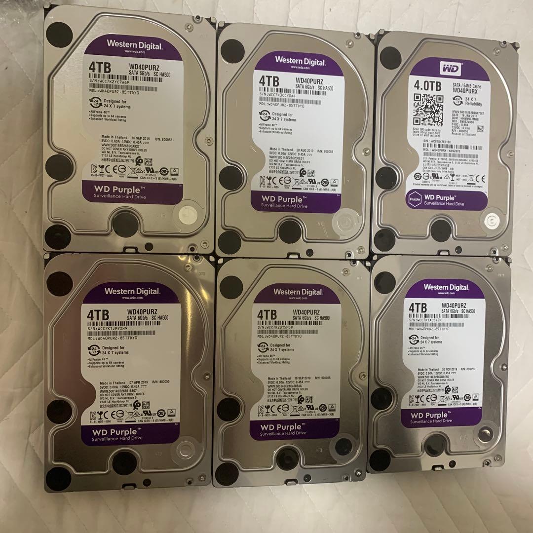 WD Purple 4TB HDD 6台セット 防犯カメラ用 正常品